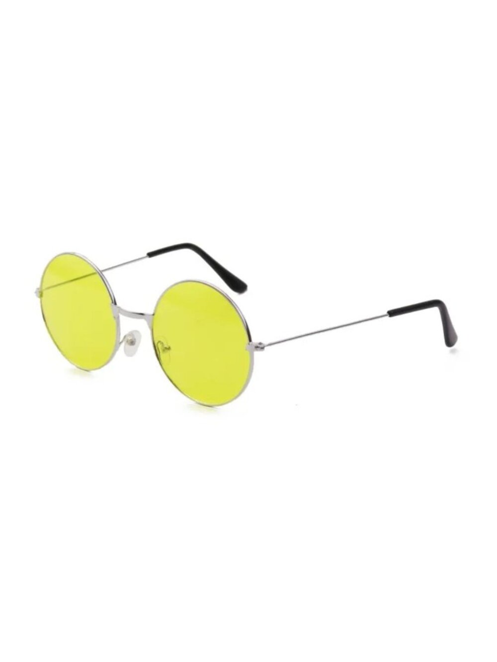 Retro Round Sunglasses With Silver Metal Frame & Light Yellow Lenses